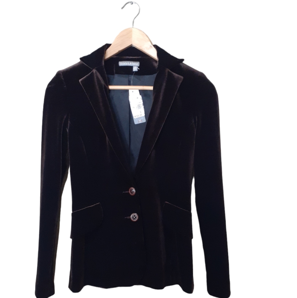 Tristan & Iseut Women's Blazer Brown Velvet Button Front Size XS NWT